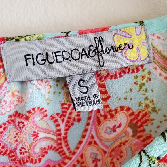Figueroa & Flower floral print Boho Teal Top Blouse small size - Picture 3 of 6